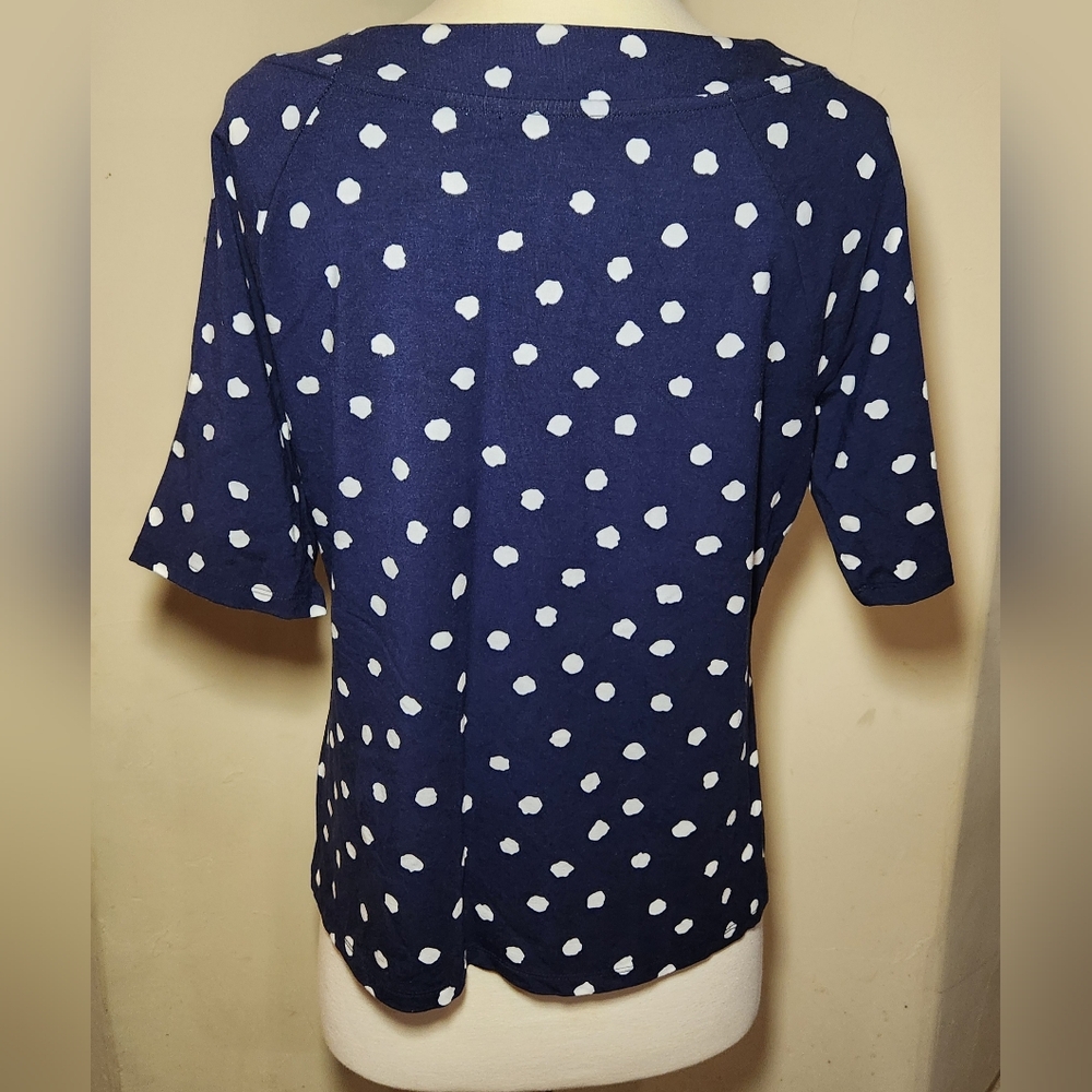 Talbots navy & white polka dot short sleeve knit top size large petite - Picture 2 of 4
